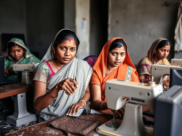 Women working in a tailoring centre